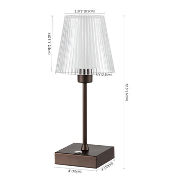 Oscar 12.5" Modern Industrial Rechargeable/Cordless Iron/Acrylic Integrated LED Table Lamp with Ribbed Shade - JONATHAN Y